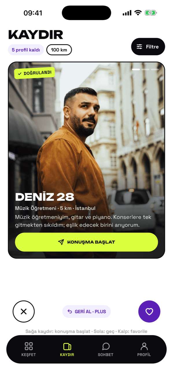 OnlyMens kaydırma ekranı: konuşma başlat
